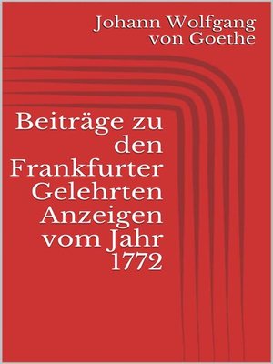 cover image of Beiträge zu den Frankfurter Gelehrten Anzeigen vom Jahr 1772